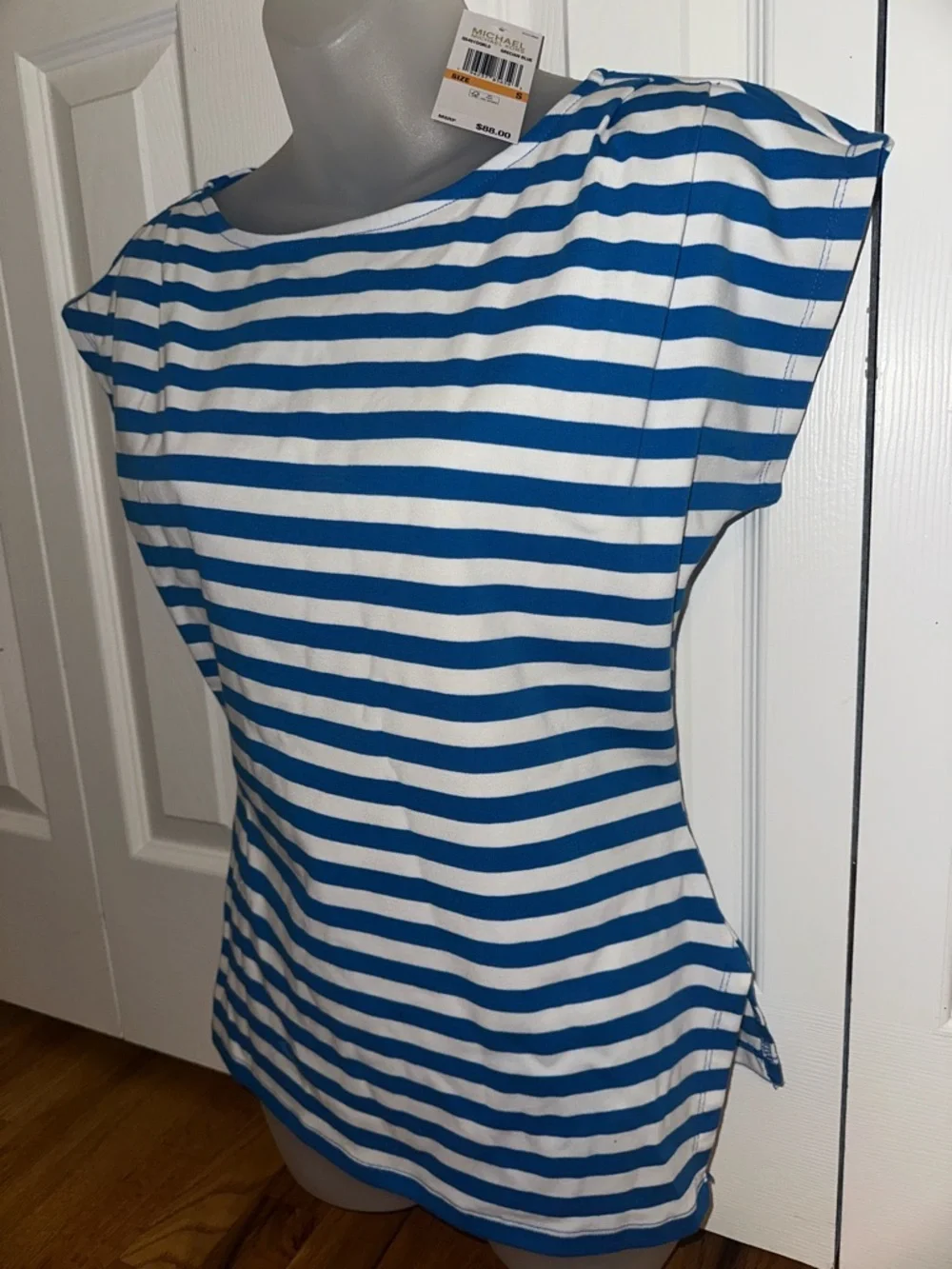 Michael Kors Royal Blue and White Striped Short Sleeve Tee Small S NWT